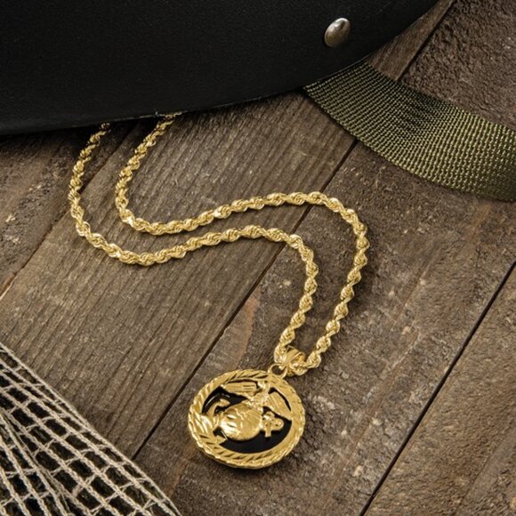 14K Gold U.S. Marine Corps Charm with Genuine Onyx – Licensed Military Jewelry - Picture 4 of 5